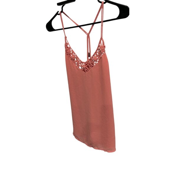 Naked Zebra Pink Crochet Lace V Neck Spaghetti Strap Tank Top Sz Small - Picture 3 of 9